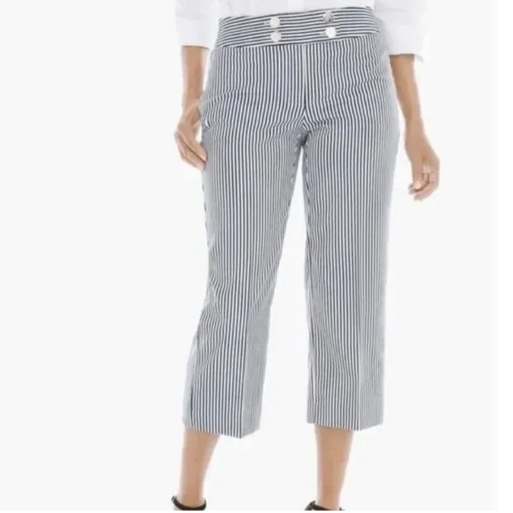 Chico's Sailor Stripe Hardware Crop Pants Blue/White Size 2 [Large] Nautical‎